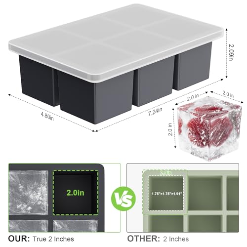Classic Large Ice Cube Tray for Whiskey: 2" Big Silicone Ice Set