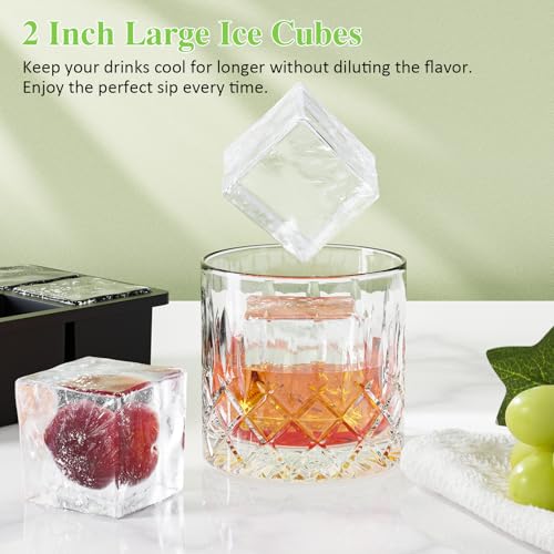 Classic Large Ice Cube Tray for Whiskey: 2" Big Silicone Ice Set