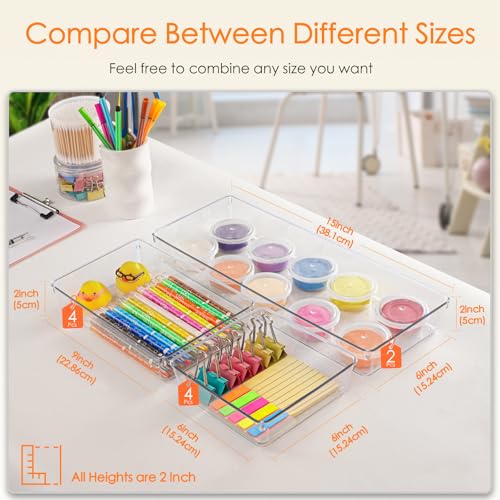 Criusia Drawer Organizer, 10 Pack Large Clear Plastic for Daily Use