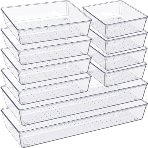 Criusia Drawer Organizer, 10 Pack Large Clear Plastic for Daily Use