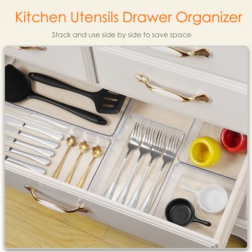 Criusia Drawer Organizer, 10 Pack Large Clear Plastic for Daily Use